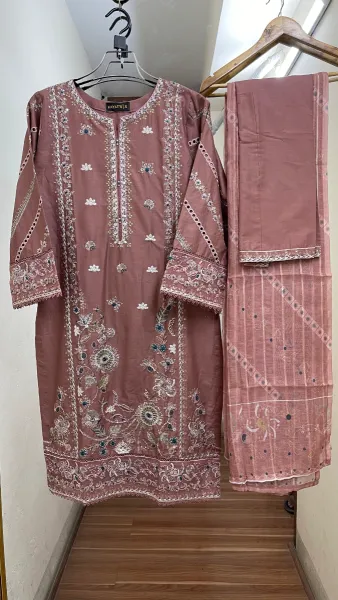 Pakistani Original Hayat's Cotton Stitched 3Pcs _ Mauve Pink